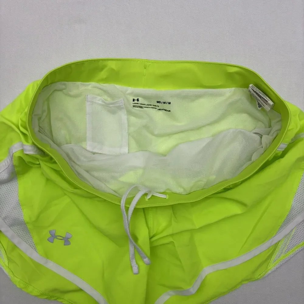Under Armour UA Fly By 2.0 Neon Lime Green Track Run Shorts Lined Sz M Training
